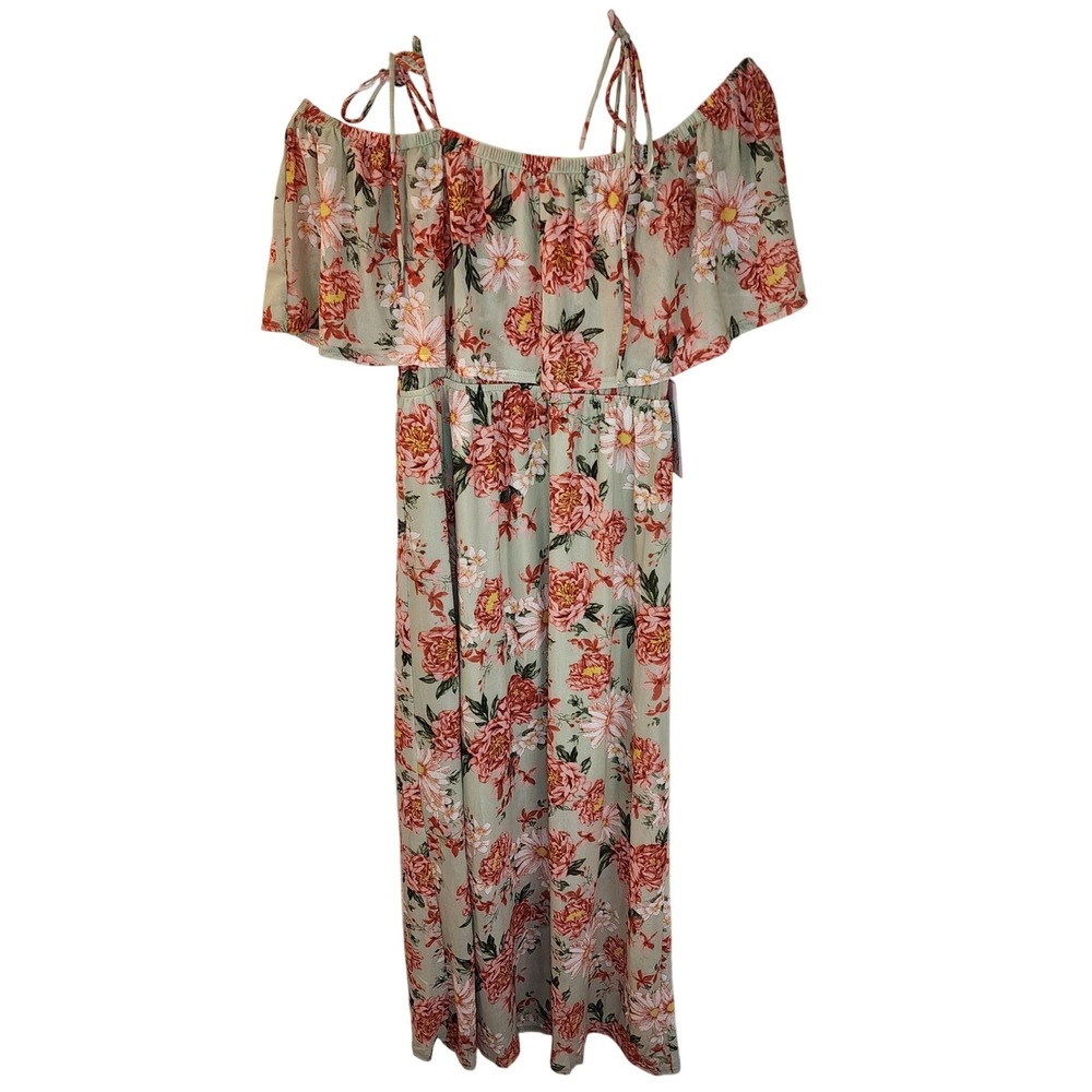 Sirenlily Maternity Floral Maxi Dress Small Sage Green Ruffle MAD2034 New